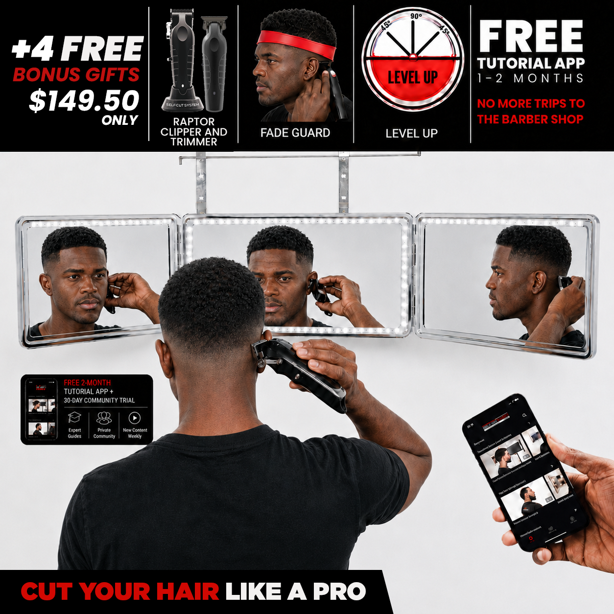 Self-Cut System 2.0 Heaven Lights LED 3-Way Mirror