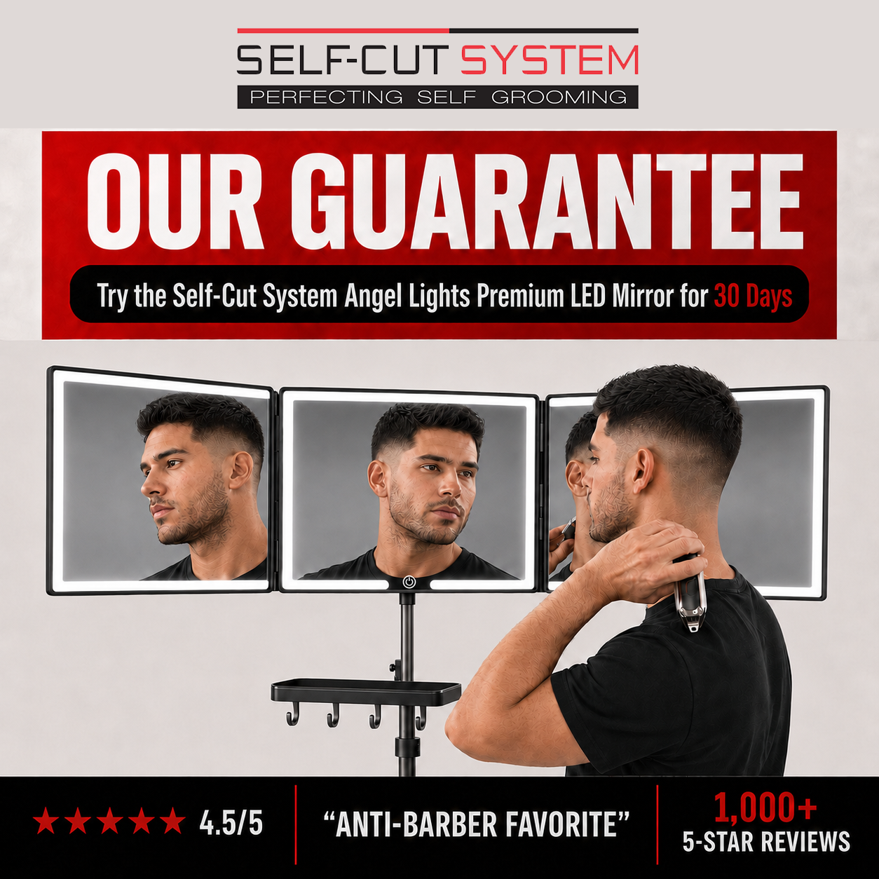 Self-Cut System 360° LED Mirror - Choose the setup that fits your grooming space.