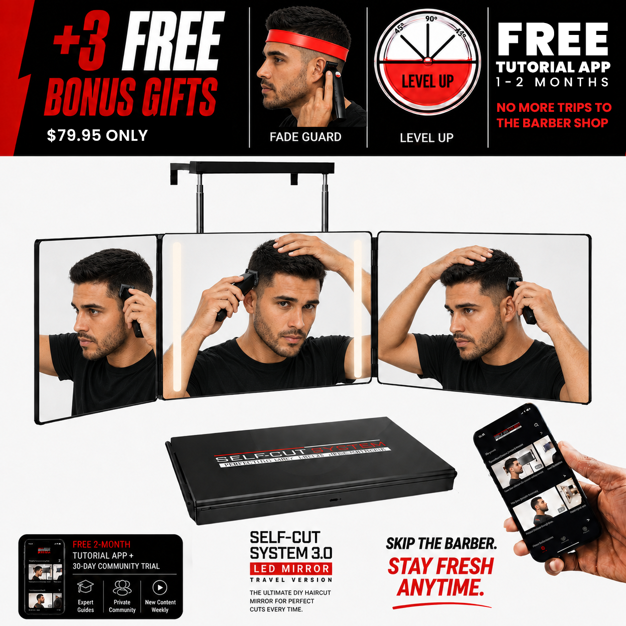 Self-Cut System 3.0 LED Mirror – DIY Grooming Kit